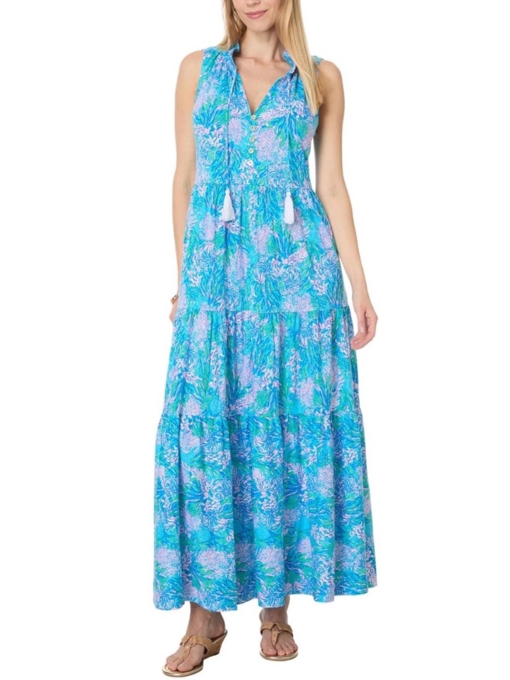 LILLY PULITZER Malone Maxi Dress Las Olas Aqua Strong Current Sea